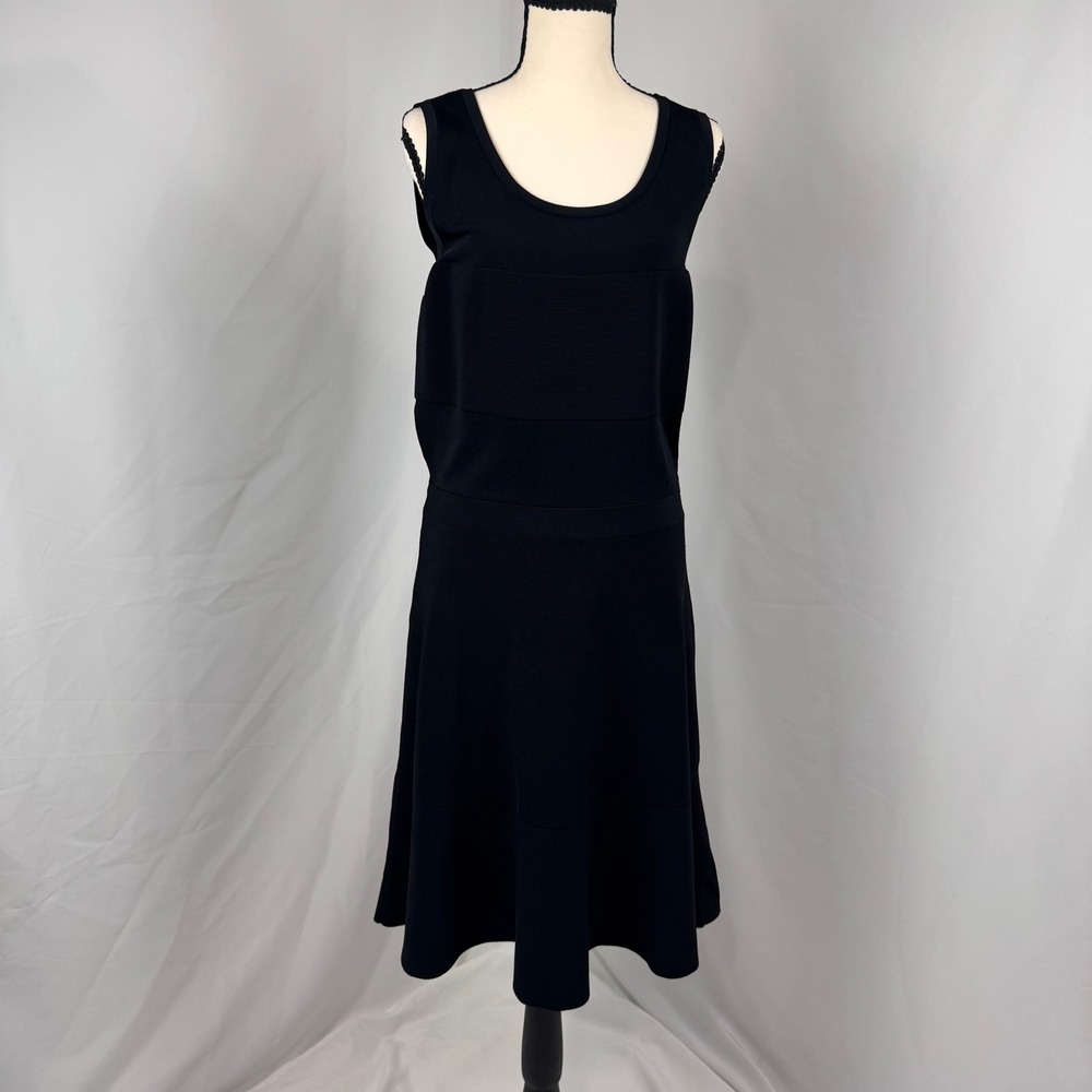 Halogen Fit and Flare Dress Women Large Black Ribbed Knit Sleeveless LBD